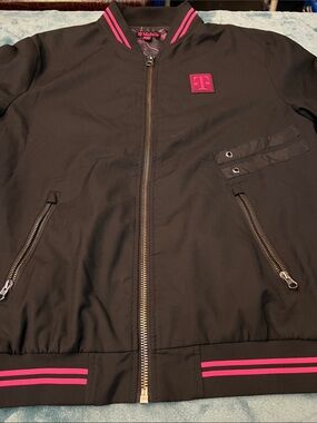 T-Mobile Black Bomber Jacket with Pink Trim , perfect condition , LIKE NEW